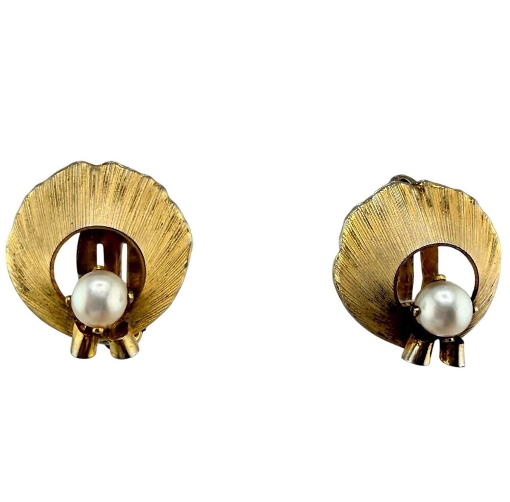 Imperial Pearl Syndicate Vintage Mid Century Real Pearls 12K GF Clip On Earrings